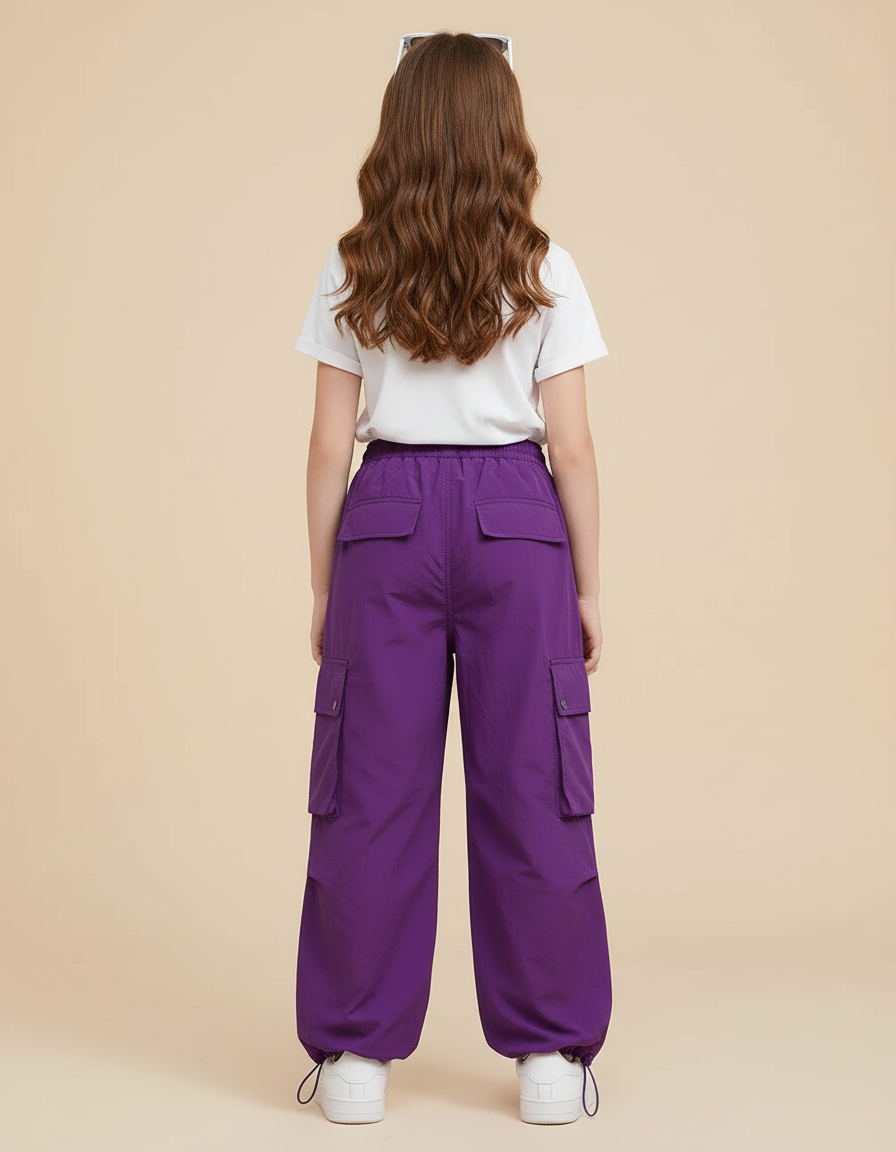 Pantalon Cargo Violet Ample Fille Décontracté - Polyester - vue 2