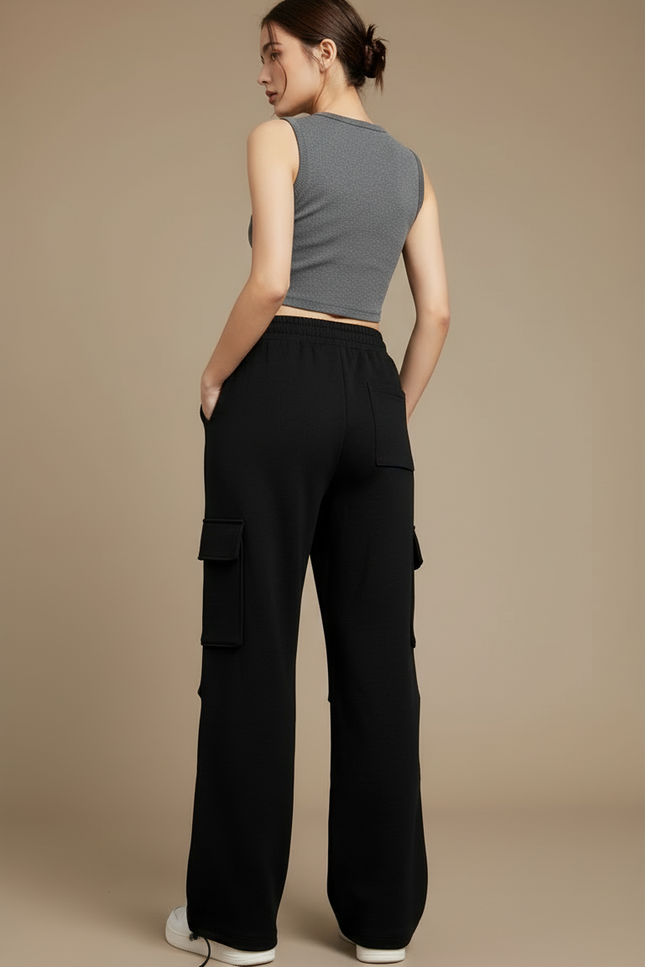 Pantalon Cargo Femme Noir Baggy Coton - Molleton - vue 2