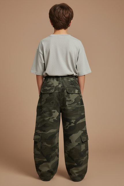 Pantalon Cargo Camouflage Ample Enfant Molletonné Décontracté - Multicolore - vue 2