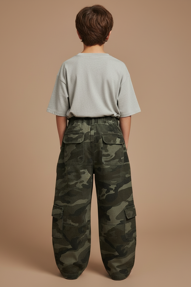 Pantalon Cargo Camouflage Ample Enfant Molletonné Décontracté - Multicolore - vue 2