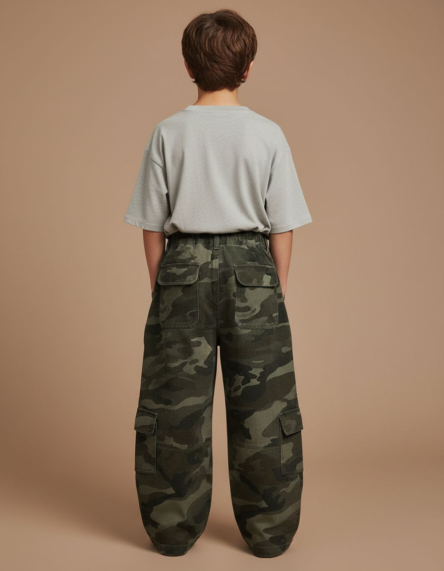 Pantalon Cargo Camouflage Ample Enfant Molletonné Décontracté - Multicolore - vue 2