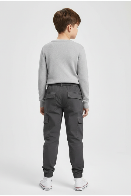Pantalon Cargo Garçon Gris Coton Multipoches Décontracté - vue 2
