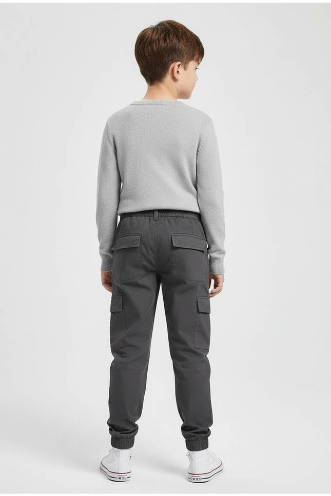 Pantalon Cargo Garçon Gris Coton Multipoches Décontracté - vue 2