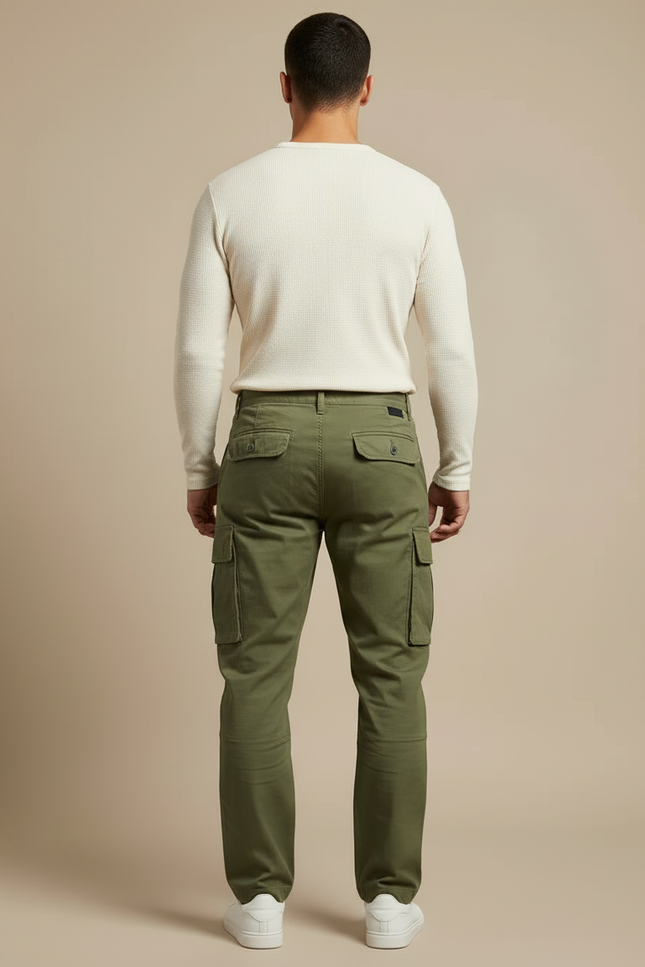 Pantalon Cargo Kaki Vert Multi-Poches Décontracté Ample - Toile - vue 2