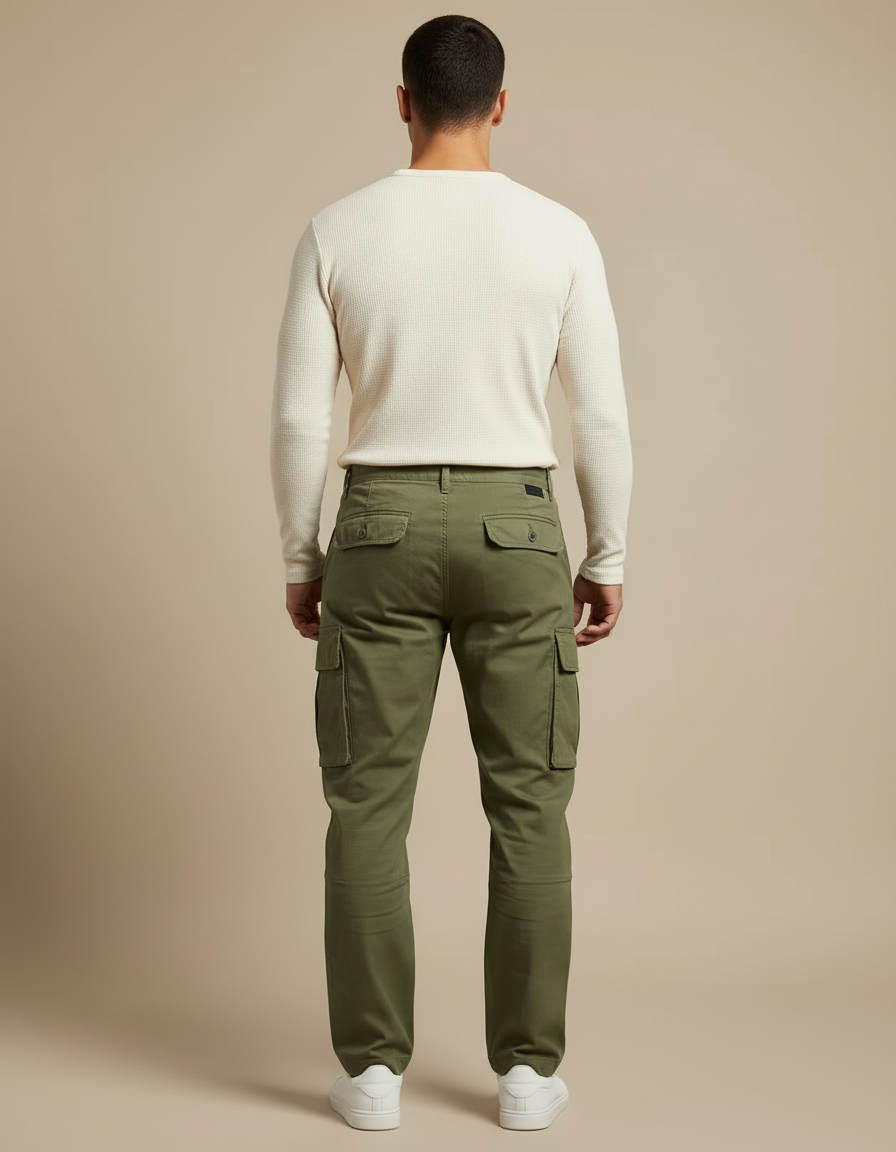 Pantalon Cargo Kaki Vert Multi-Poches Décontracté Ample - Toile - vue 2