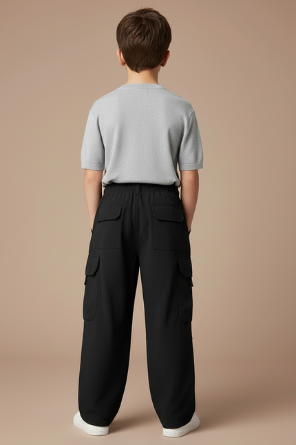Pantalon Cargo Noir Décontracté Ample Enfant Garçon - Polyester - vue 2