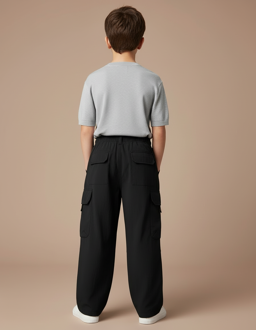 Pantalon Cargo Noir Décontracté Ample Enfant Garçon - Polyester - vue 2