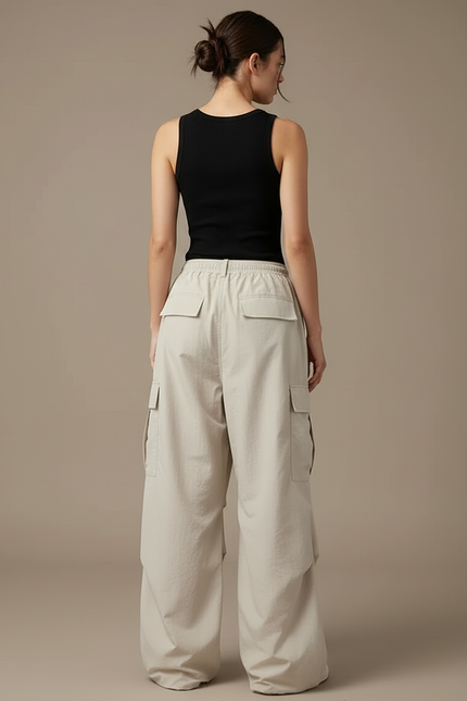 Pantalon Cargo Beige Ample Fluide Décontracté Femme - Polyester - vue 2