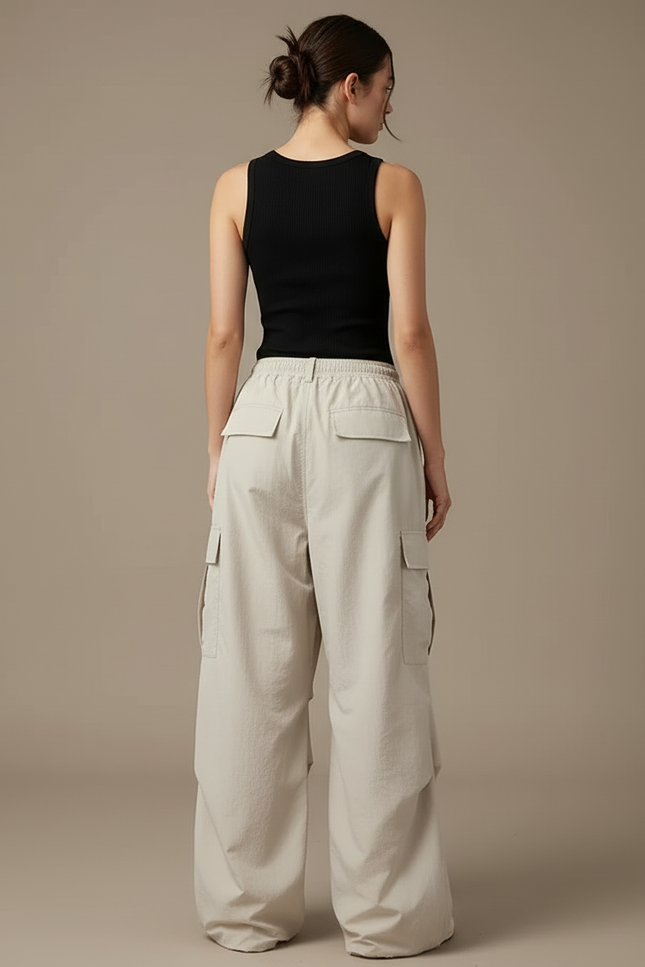 Pantalon Cargo Beige Ample Fluide Décontracté Femme - Polyester - vue 2