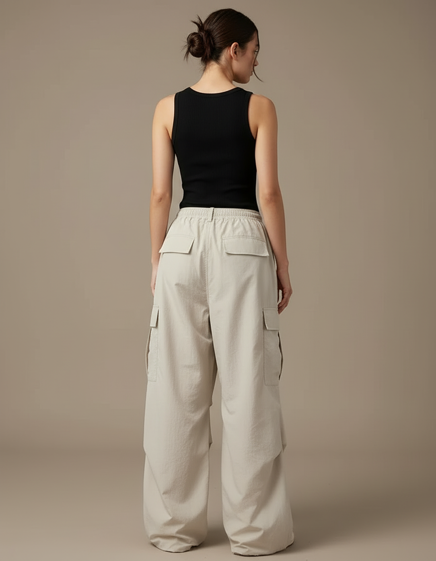 Pantalon Cargo Beige Ample Fluide Décontracté Femme - Polyester - vue 2