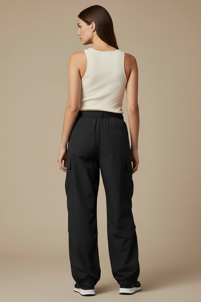 Pantalon Cargo Noir Fluide Ample Nylon Femme - Polyester - vue 2
