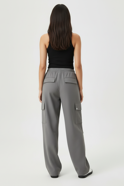 Pantalon Cargo Gris Ample Cordon Décontracté Femme - Molleton - vue 2