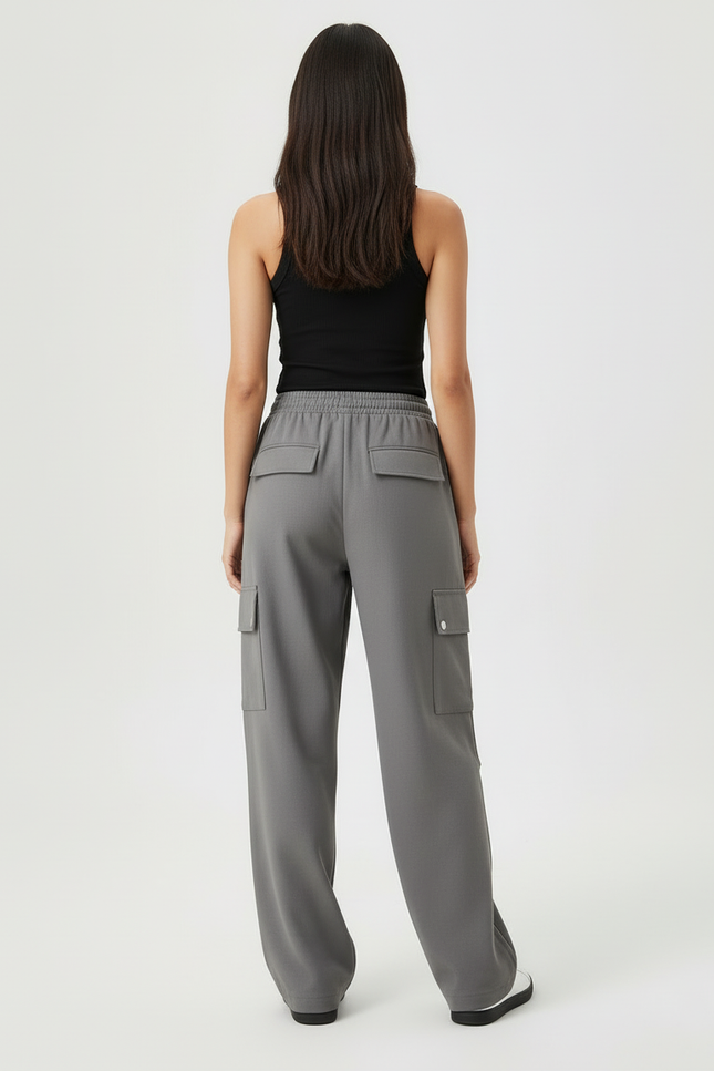 Pantalon Cargo Gris Ample Cordon Décontracté Femme - Molleton - vue 2