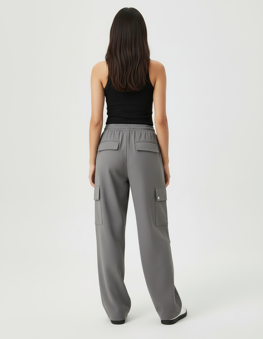 Pantalon Cargo Gris Ample Cordon Décontracté Femme - Molleton - vue 2