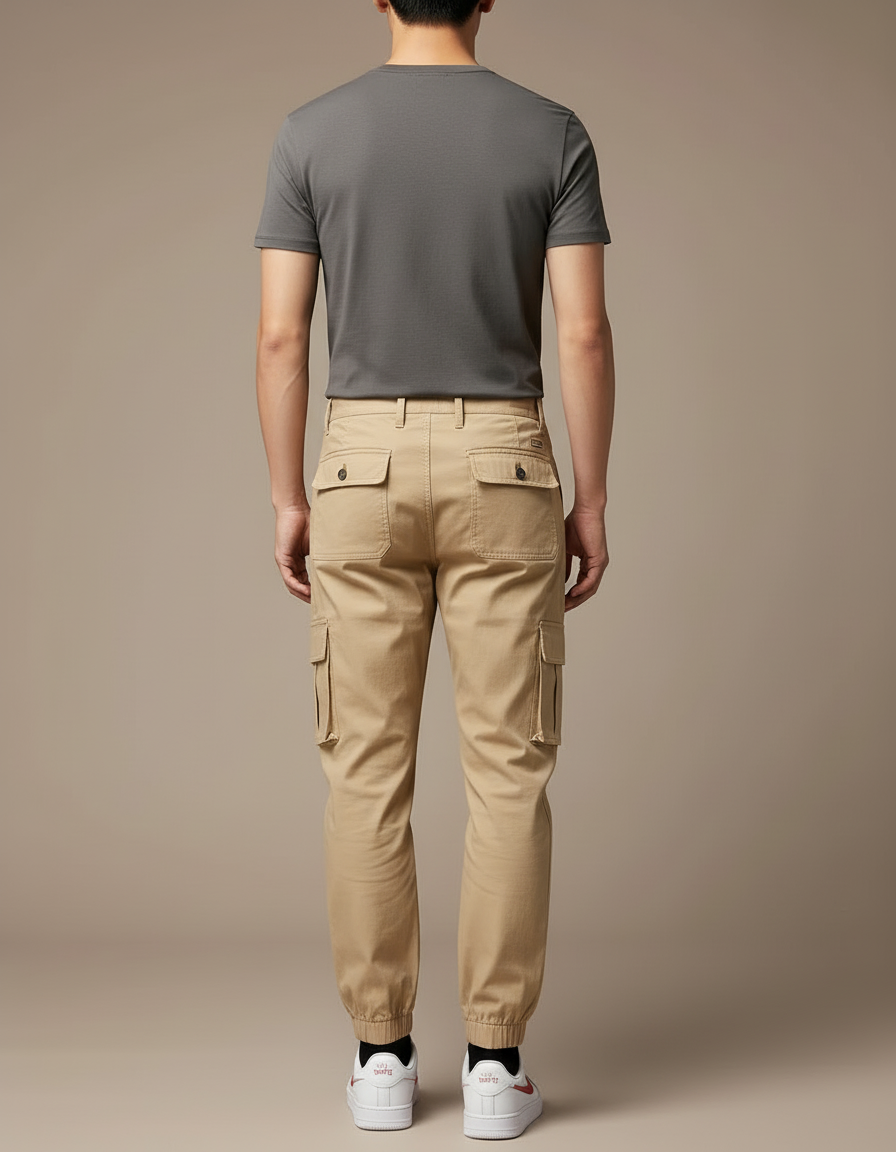 Pantalon Cargo Bas Resserré - Beige Coton - vue 2