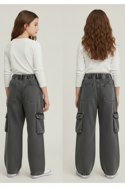 Pantalon Cargo Ample Gris Denim Multipoches Enfant - Jean - vue 2