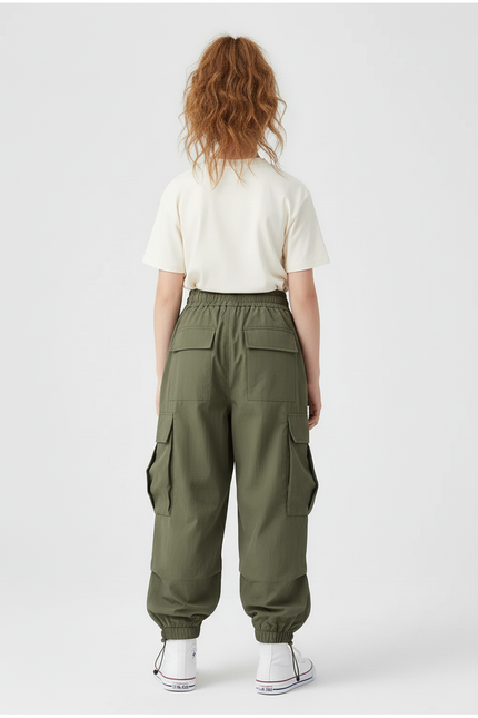 Pantalon Cargo Kaki Ample Décontracté Multipoches Enfant - Polyester - vue 2