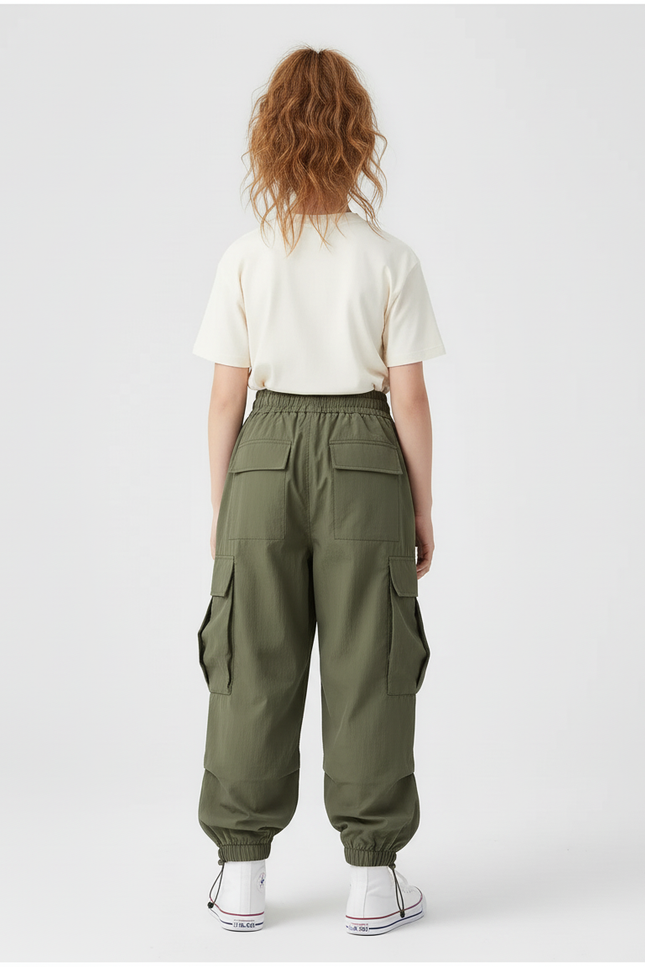 Pantalon Cargo Kaki Ample Décontracté Multipoches Enfant - Polyester - vue 2