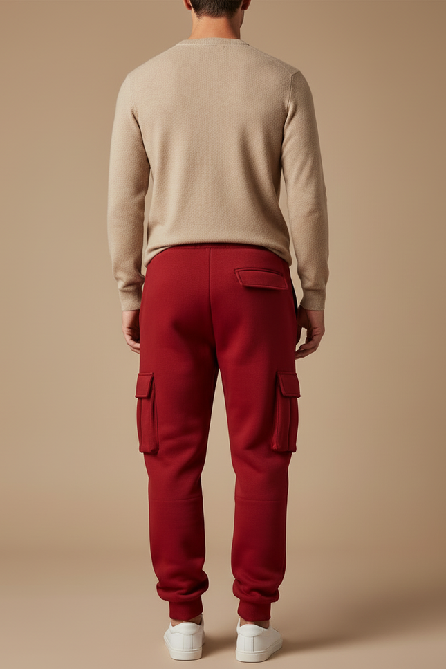 Pantalon Cargo Rouge Ample Molleton Multipoches Homme - vue 2
