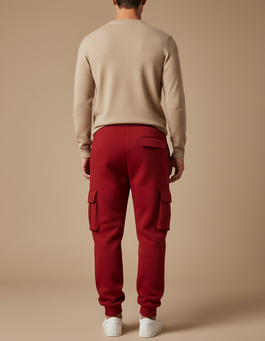 Pantalon Cargo Rouge Ample Molleton Multipoches Homme - vue 2