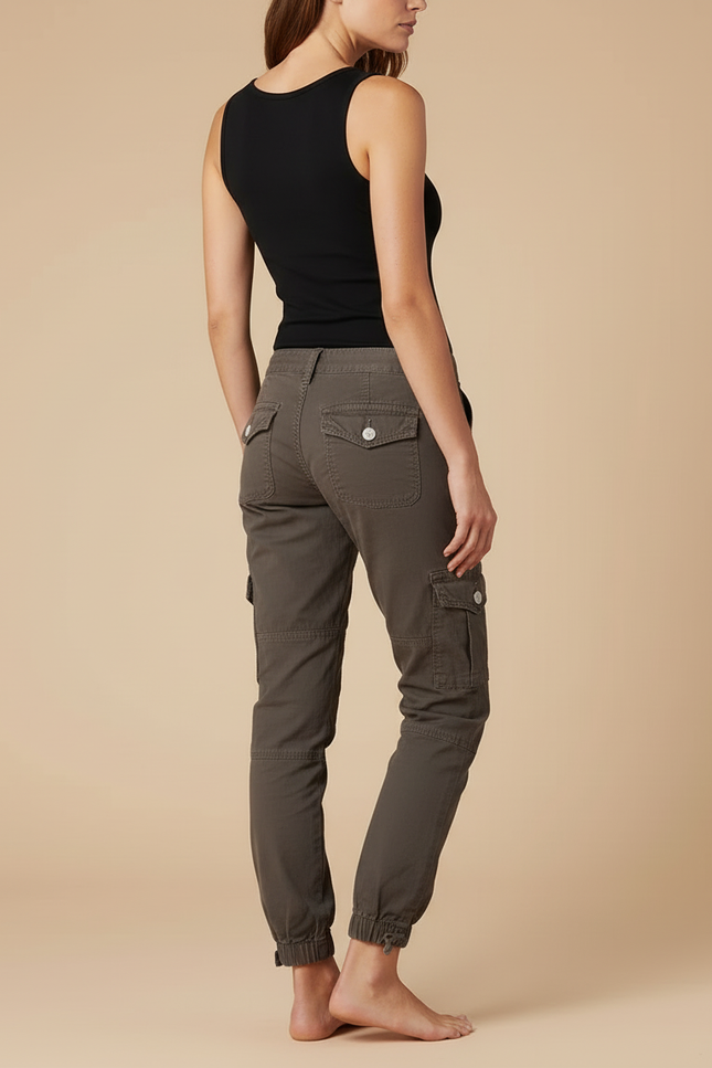 Pantalon Cargo Marron Femme - Kaki Toile - vue 2