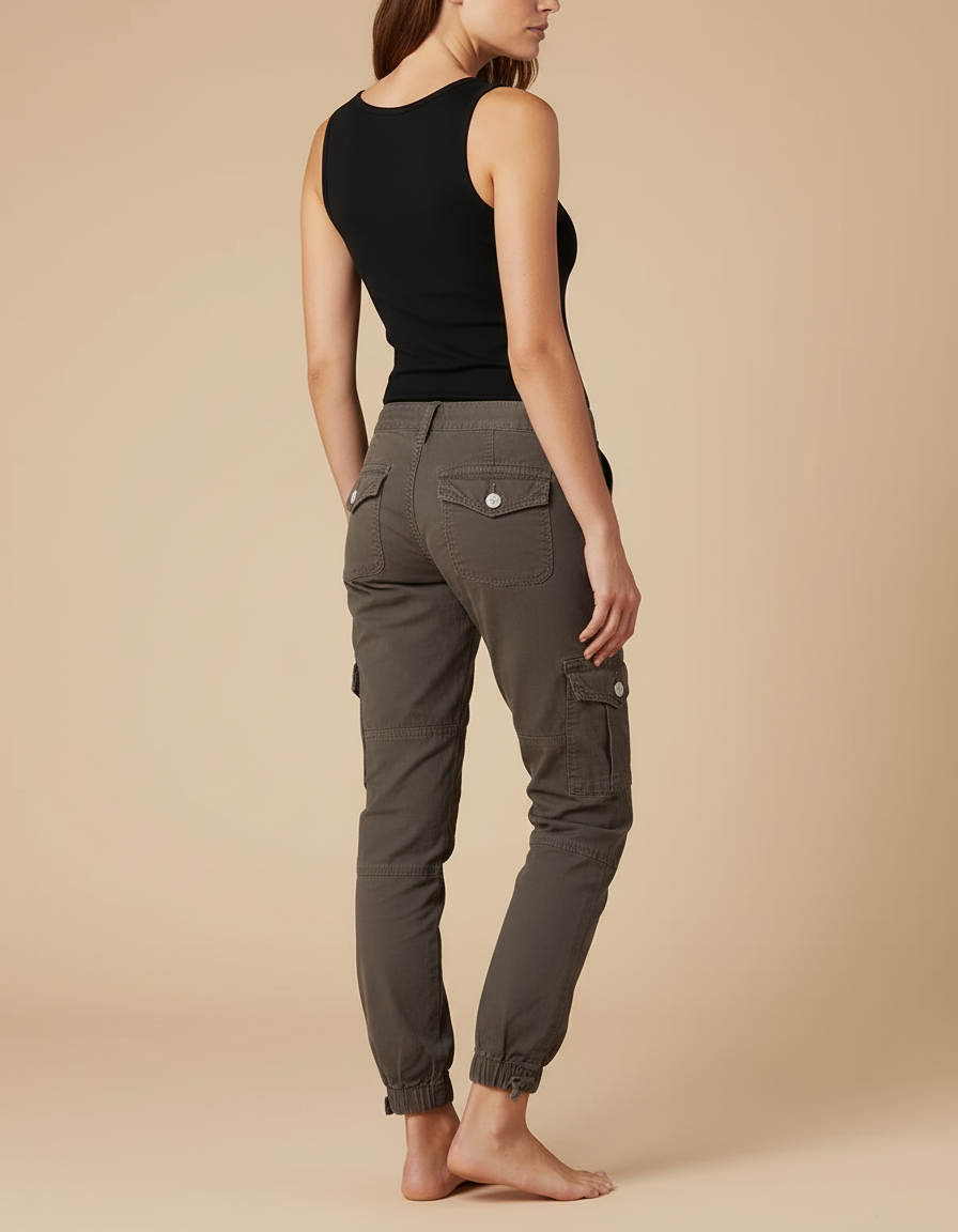 Pantalon Cargo Marron Femme - Kaki Toile - vue 2