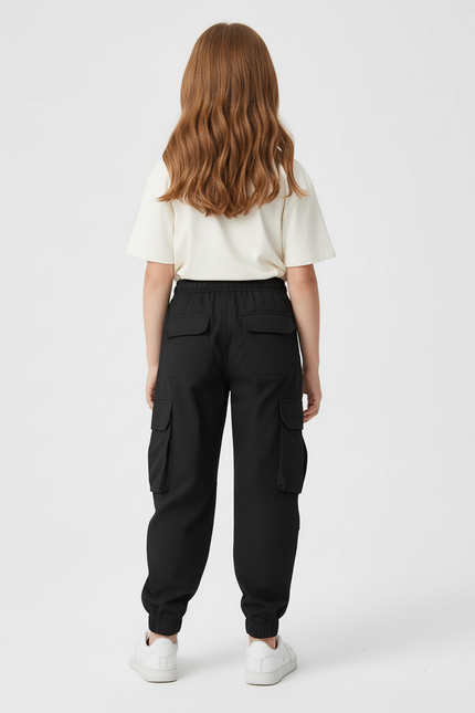 Pantalon Cargo Noir Fille Ample Multipoches Coton - vue 2