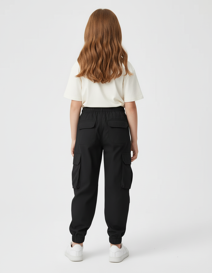 Pantalon Cargo Noir Fille Ample Multipoches Coton - vue 2