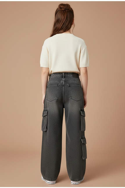 Pantalon Cargo Gris Ample Denim Fille Multipoches - Jean - vue 2