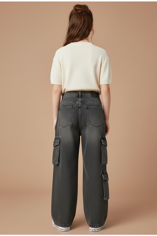 Pantalon Cargo Gris Ample Denim Fille Multipoches - Jean - vue 2