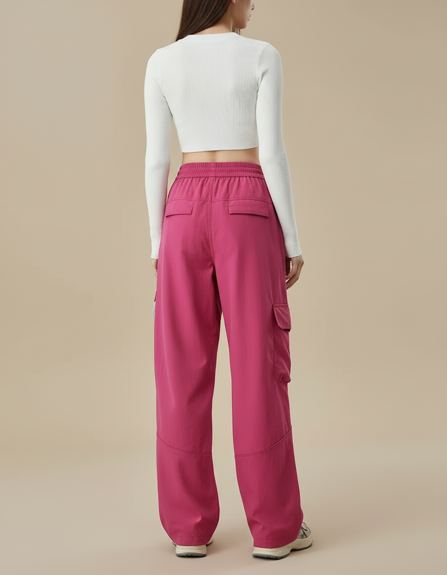 Pantalon Cargo Rose Ample Décontracté Femme - Polyester - vue 2