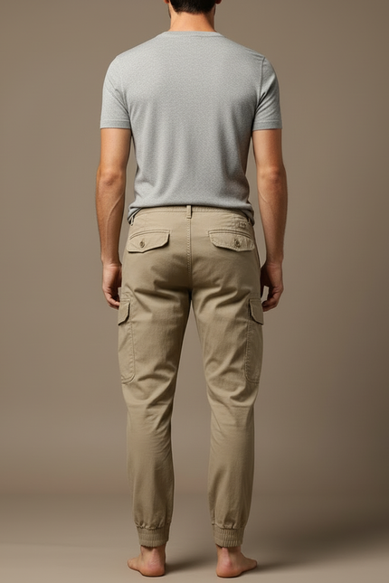 Pantalon Cargo Homme Beige Coton Multipoches Décontracté Jogger - vue 2