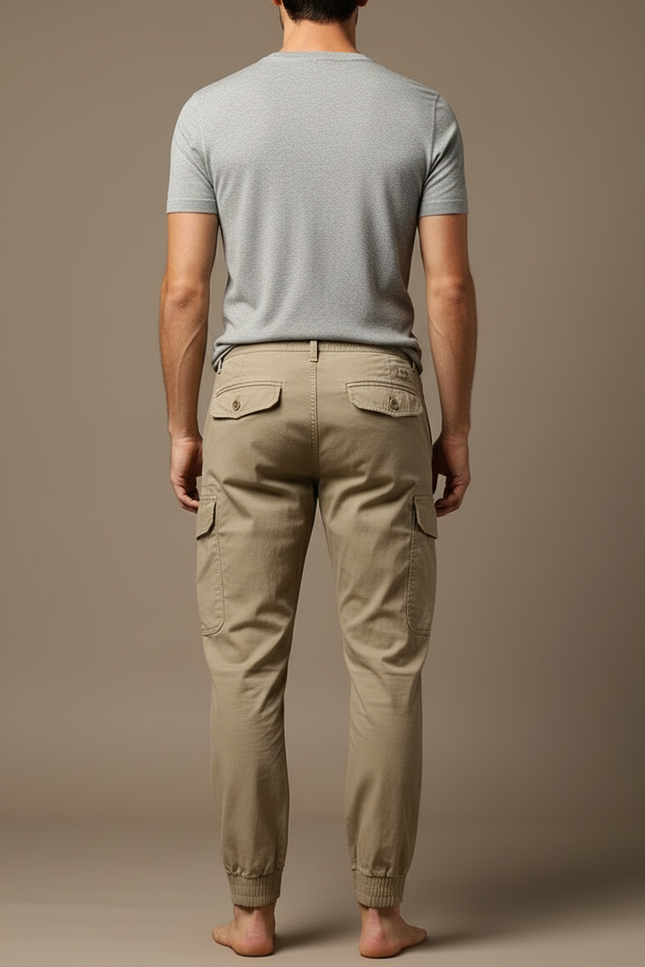 Pantalon Cargo Homme Beige Coton Multipoches Décontracté Jogger - vue 2