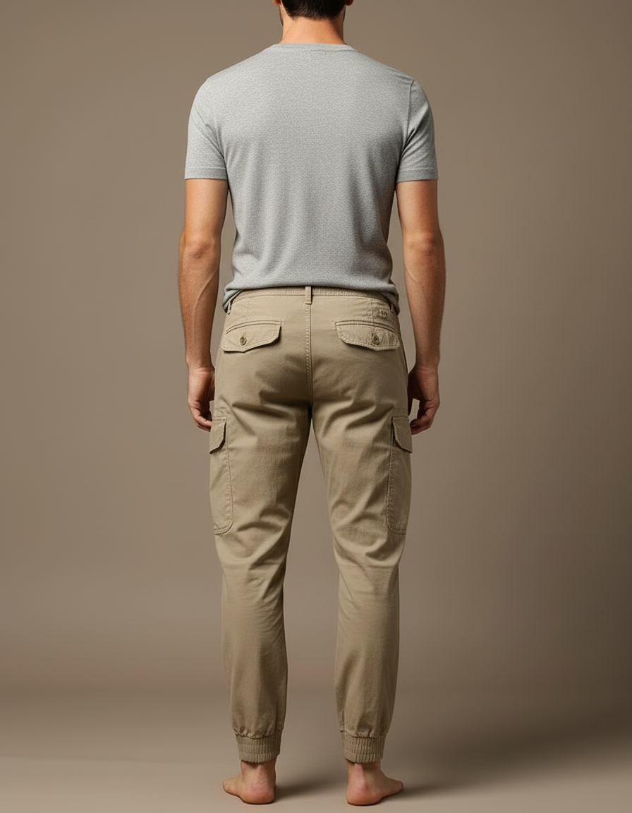 Pantalon Cargo Homme Beige Coton Multipoches Décontracté Jogger - vue 2