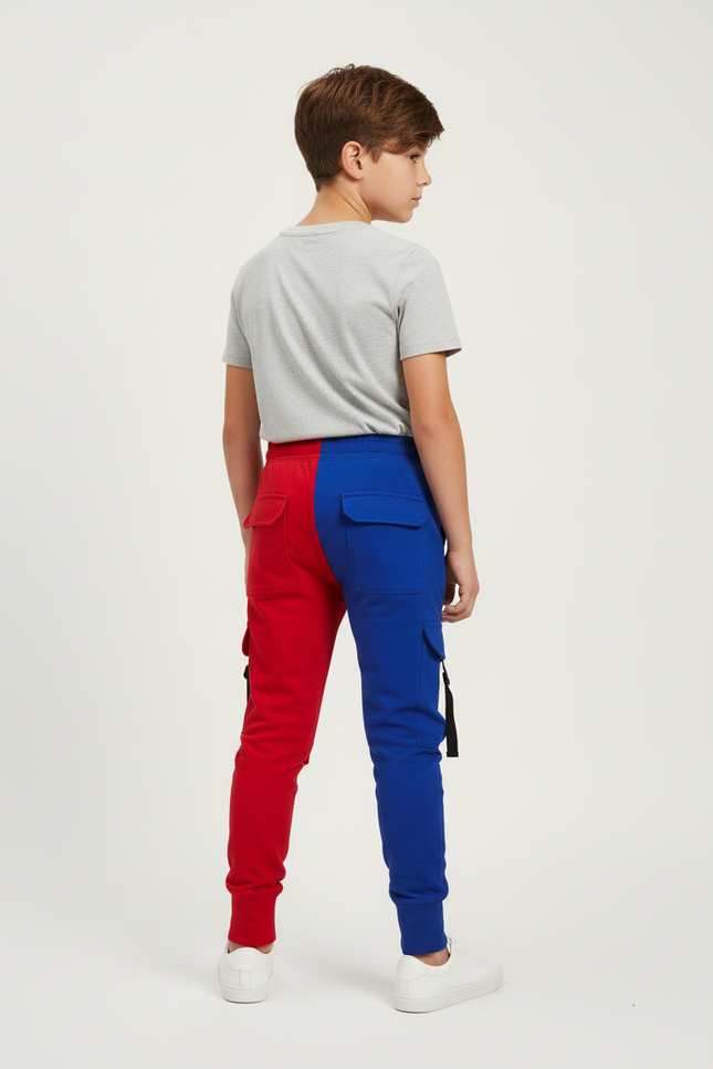 Pantalon Cargo Bicolore Rouge Bleu Multipoches Enfant - Multicolore Molleton - vue 2