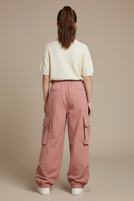 Pantalon Cargo Rose Ample Fluide Poches Latérales - Polyester - vue 2