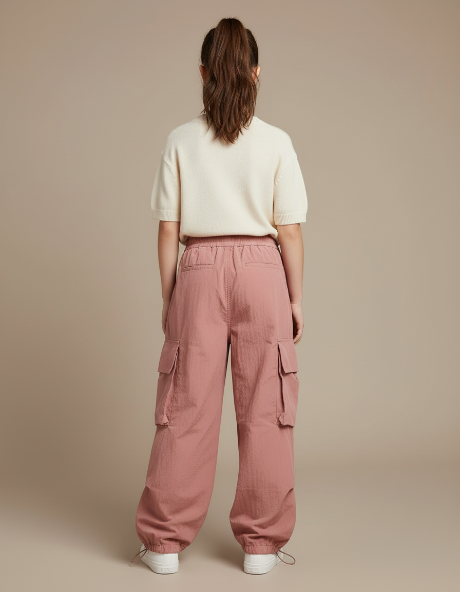 Pantalon Cargo Rose Ample Fluide Poches Latérales - Polyester - vue 2