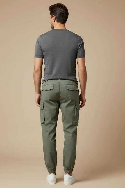 Pantalon Cargo Vert Kaki Multipoches Jogger Homme Coton - Toile - vue 2