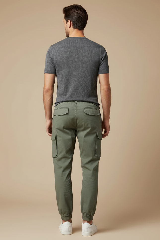 Pantalon Cargo Vert Kaki Multipoches Jogger Homme Coton - Toile - vue 2