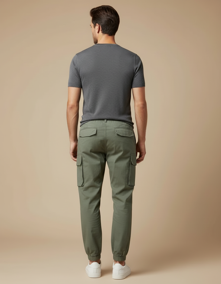 Pantalon Cargo Vert Kaki Multipoches Jogger Homme Coton - Toile - vue 2
