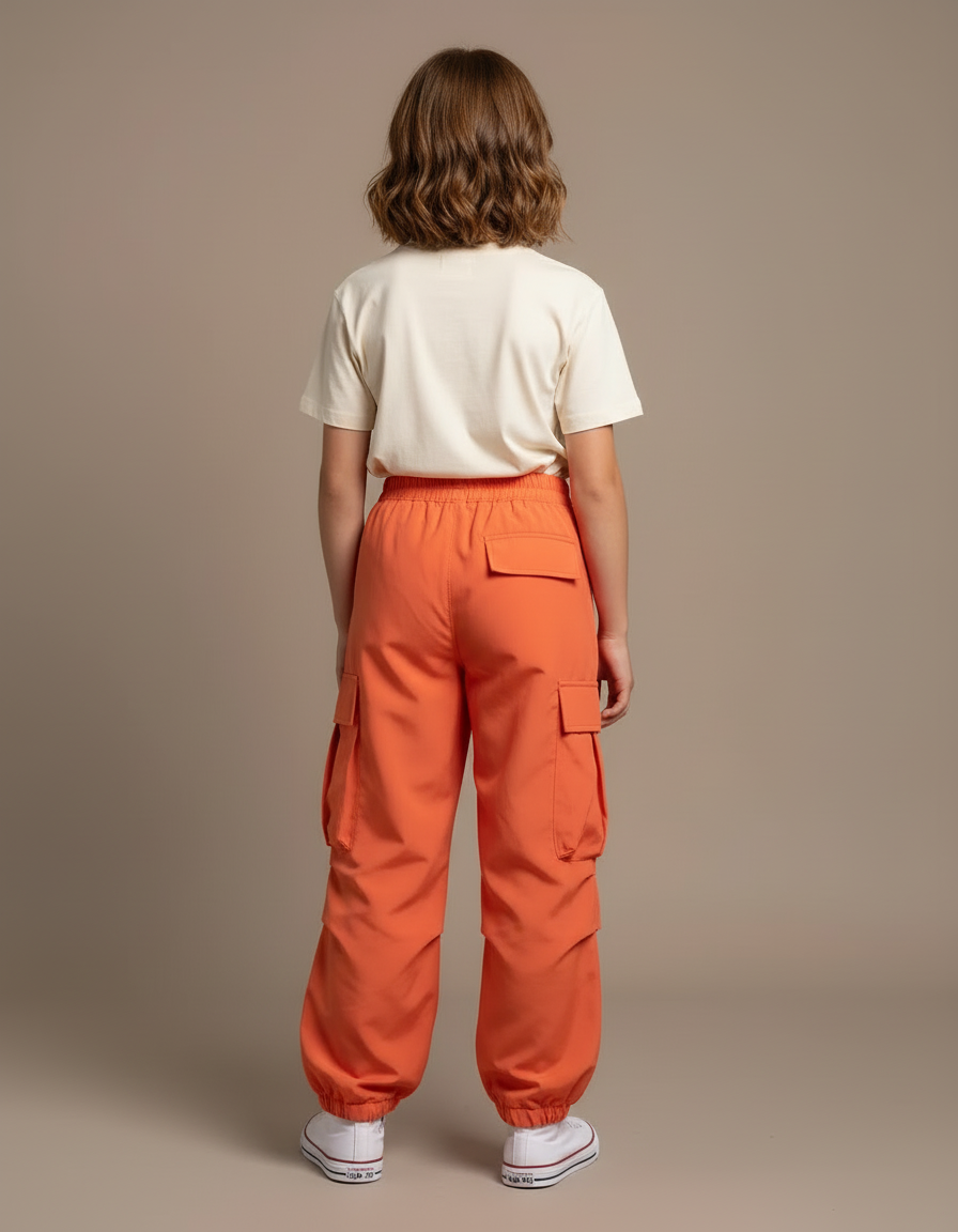 Pantalon Cargo Orange Femme - Polyester - vue 2
