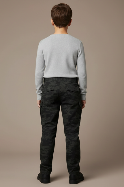 Pantalon Cargo Camouflage Noir Coupe Droite Décontracté - Toile - vue 2