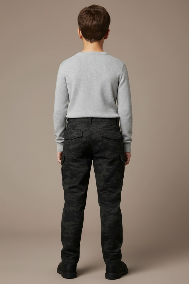 Pantalon Cargo Camouflage Noir Coupe Droite Décontracté - Toile - vue 2