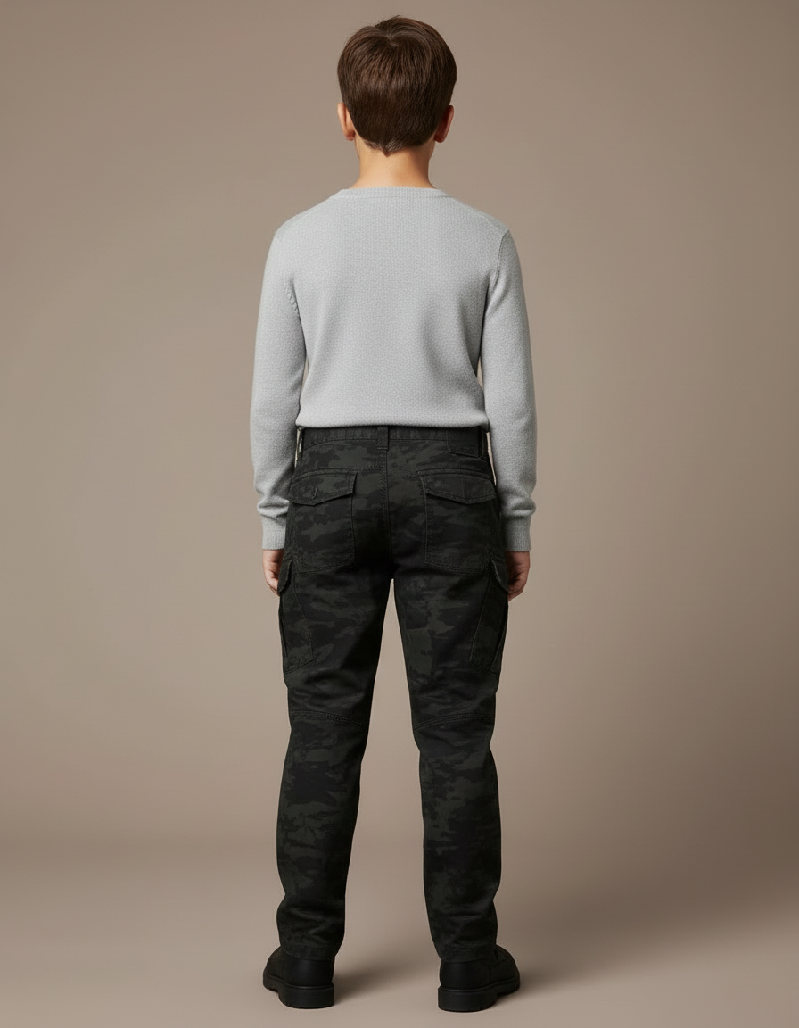 Pantalon Cargo Camouflage Noir Coupe Droite Décontracté - Toile - vue 2