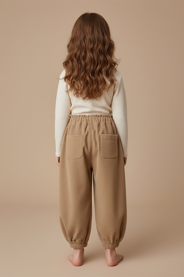 Pantalon Cargo Beige Ample Côtelé Fille - Camel Cordé - vue 2