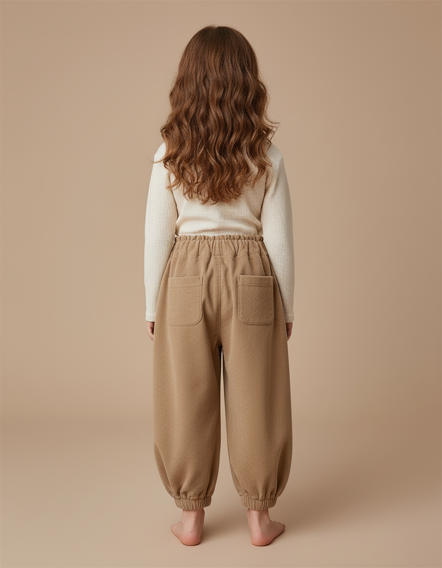 Pantalon Cargo Beige Ample Côtelé Fille - Camel Cordé - vue 2