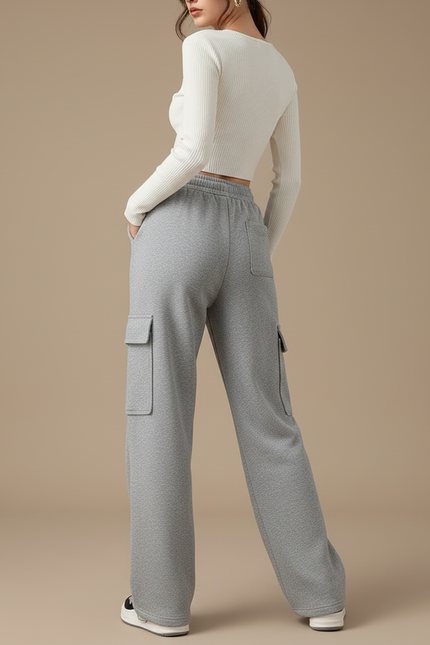 Pantalon Cargo Gris Molletonné Ample Décontracté - vue 2