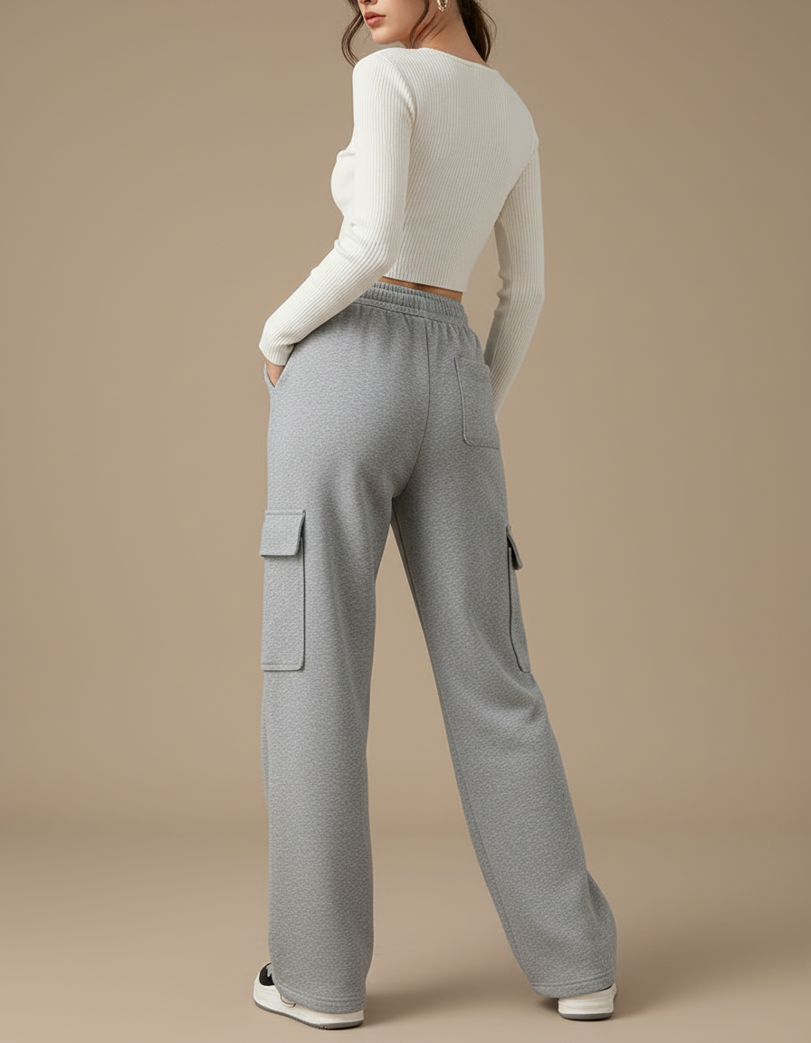 Pantalon Cargo Gris Molletonné Ample Décontracté - vue 2