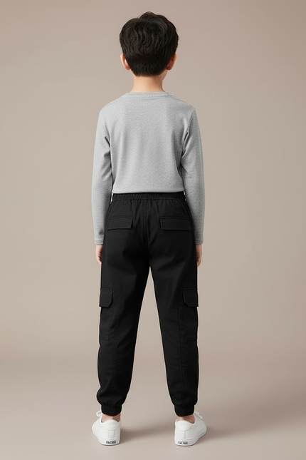 Pantalon Cargo Noir Coton Multipoches Décontracté Enfant - vue 2