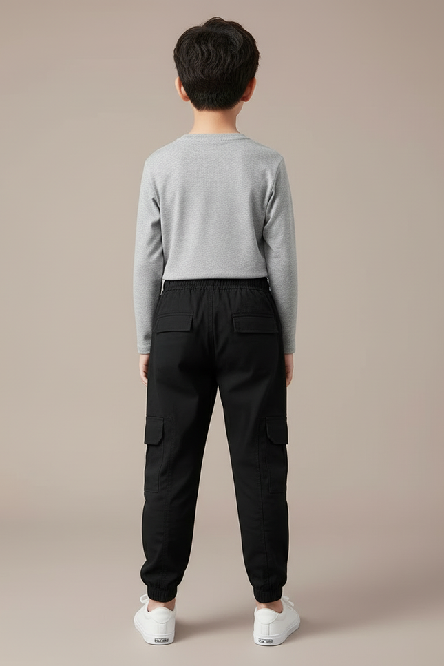 Pantalon Cargo Noir Coton Multipoches Décontracté Enfant - vue 2